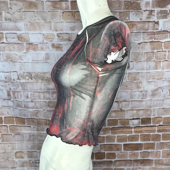 Sinful By Affliction Angel Wings Sheer Short Sleeve Crop Top - NWT - Picture 6 of 12